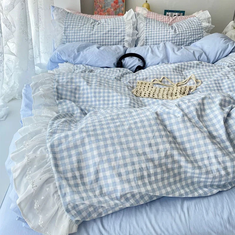 Gingham Lace Ruffle Bedding Set - Image 7