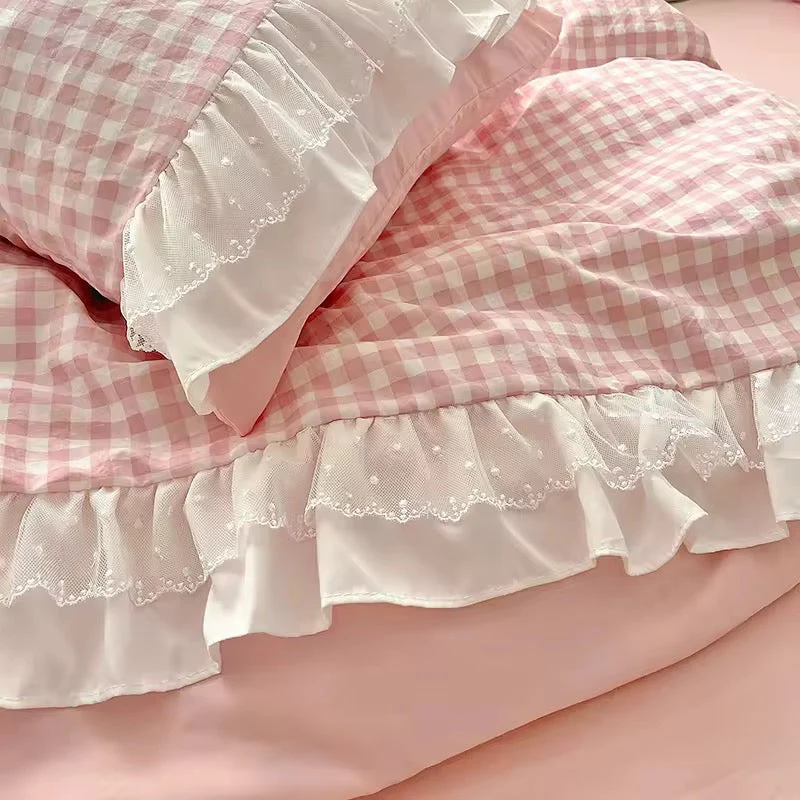 Gingham Lace Ruffle Bedding Set - Image 5