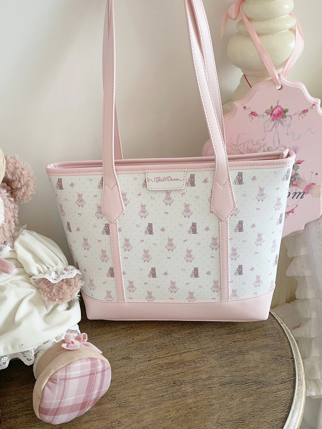 Girl's Dream Bunny and Bear Tote Bag - Image 2