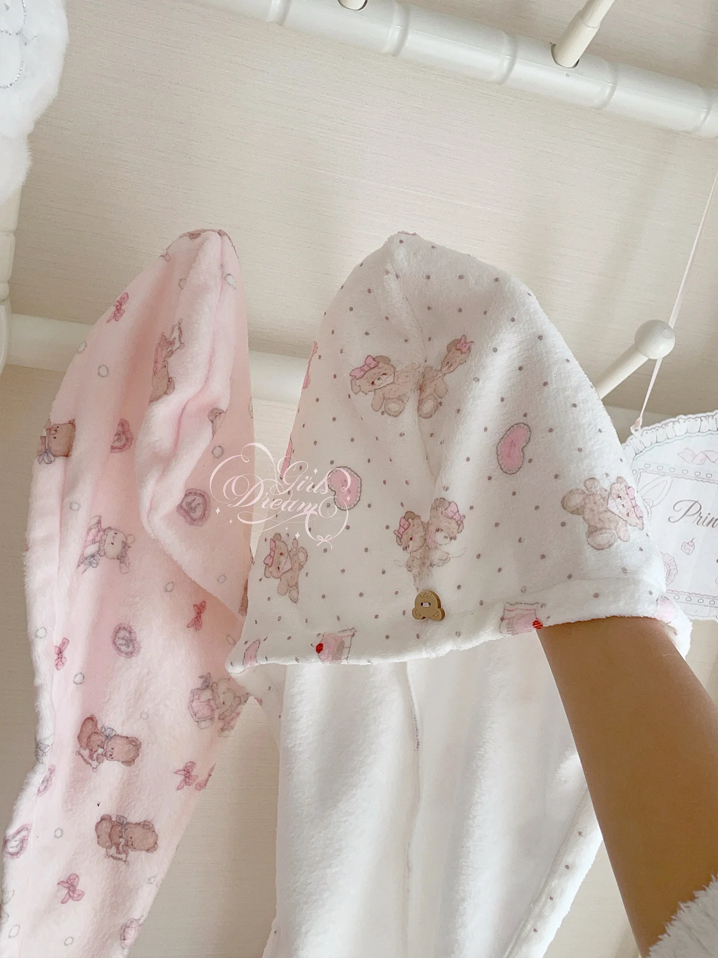 Girl's Dream original bunny and bear printed hair drying cap towel - Image 3