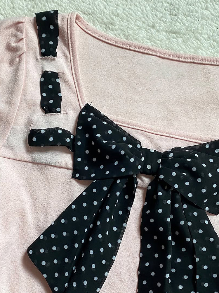 Girly pink bow short-sleeved T-shirt - Image 2