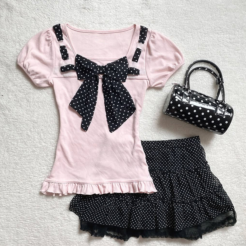 Girly pink bow short-sleeved T-shirt - Image 4