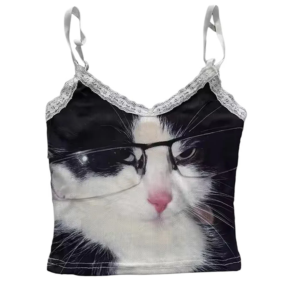 Glasses Cat Print Cami Top - Image 2