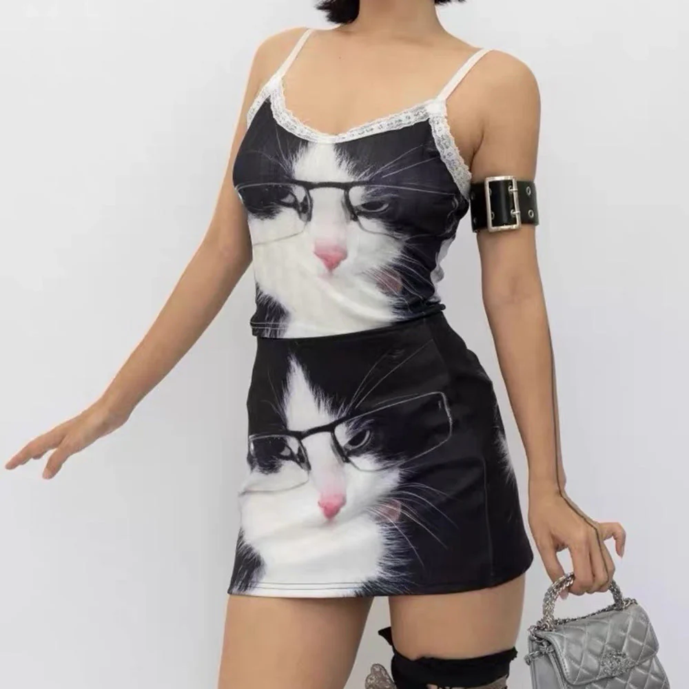 Glasses Cat Print Micro Skirt - Image 4