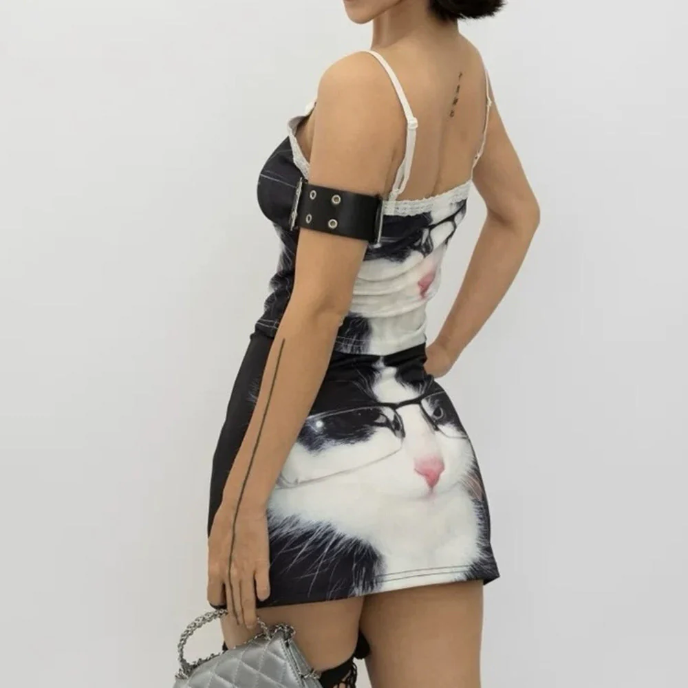 Glasses Cat Print Micro Skirt - Image 5