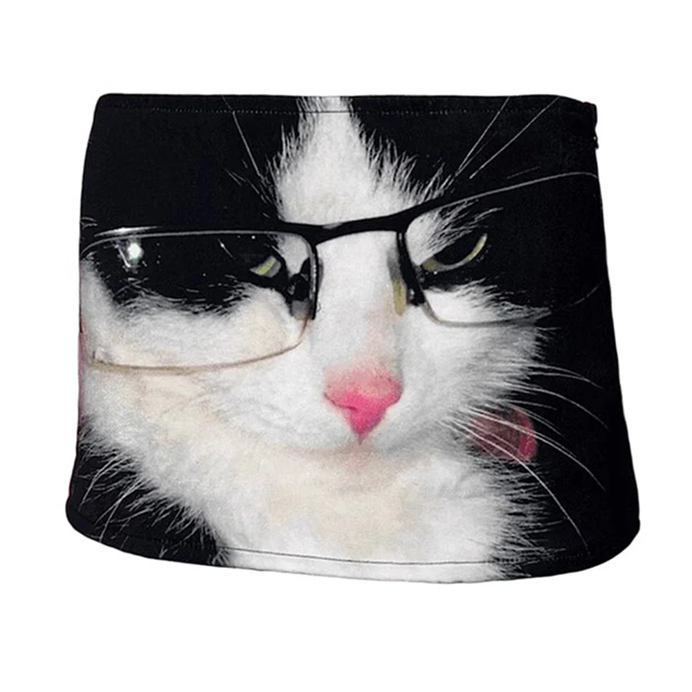 Glasses Cat Print Micro Skirt - Image 6