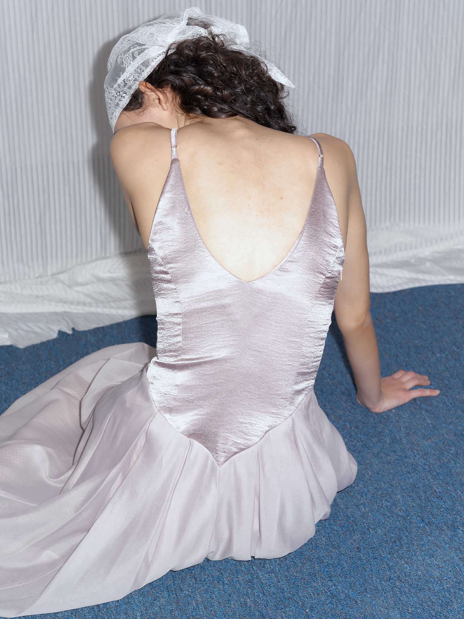Glossy Textured Petal Mesh Dress - Image 2