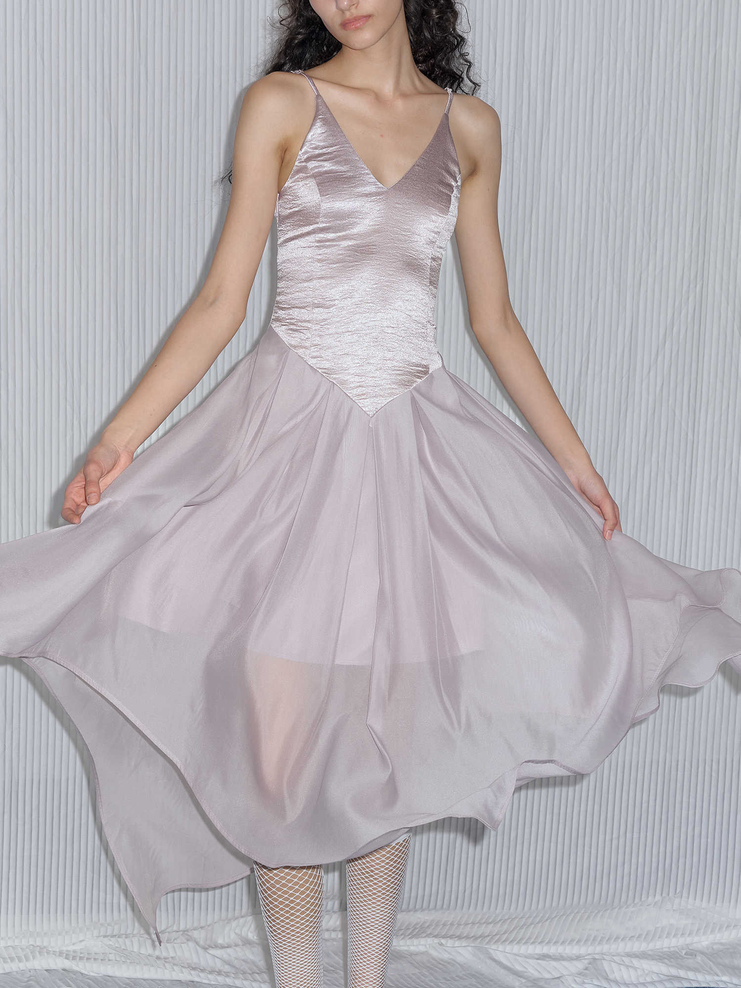 Glossy Textured Petal Mesh Dress - Image 5