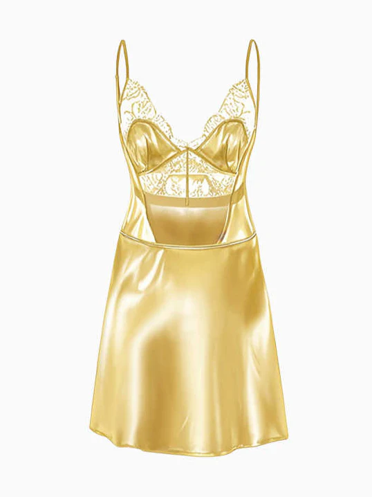 Gold Hollow Lace Nightgown - Image 2