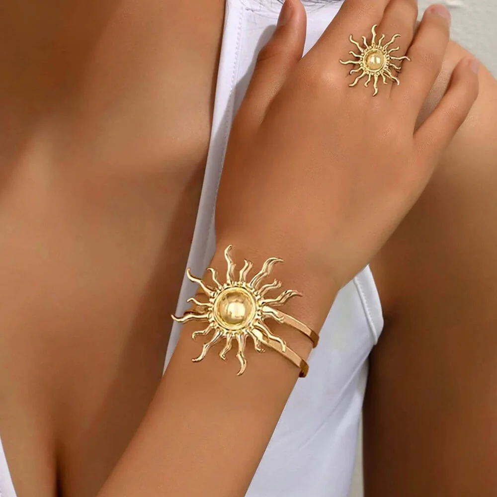 Gold Sun Bracelet and Ring Set - Image 2