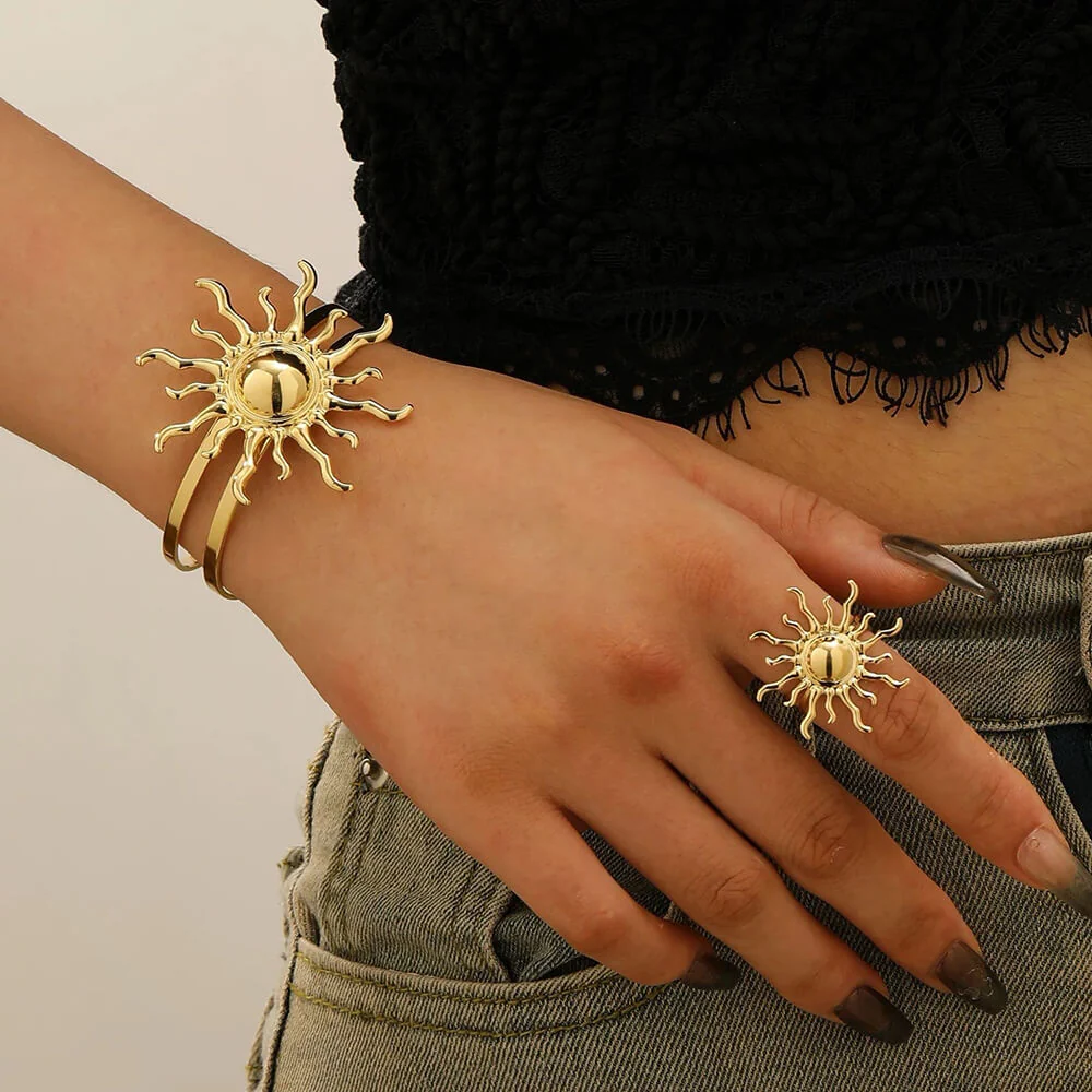 Gold Sun Bracelet and Ring Set - Image 3