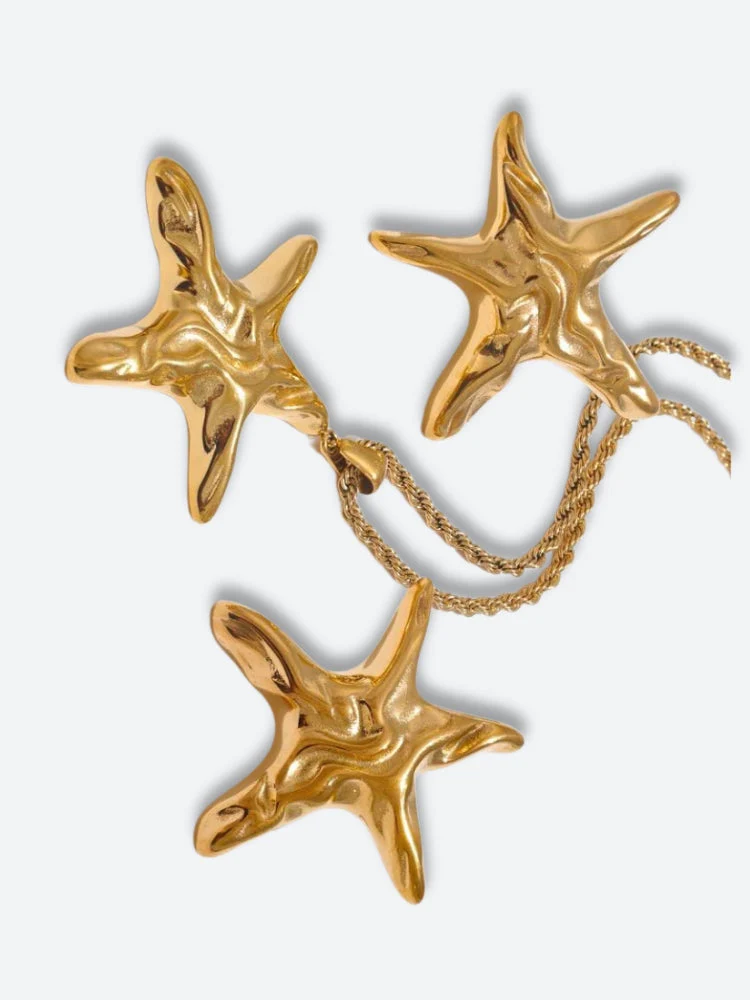 Golden Starfish Necklace & Earrings Set - Image 4