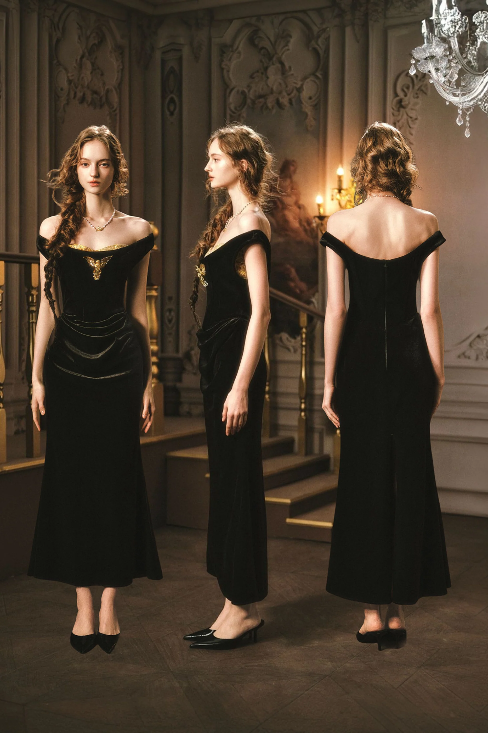 Chic Retro Velvet Palace Dress - Image 4
