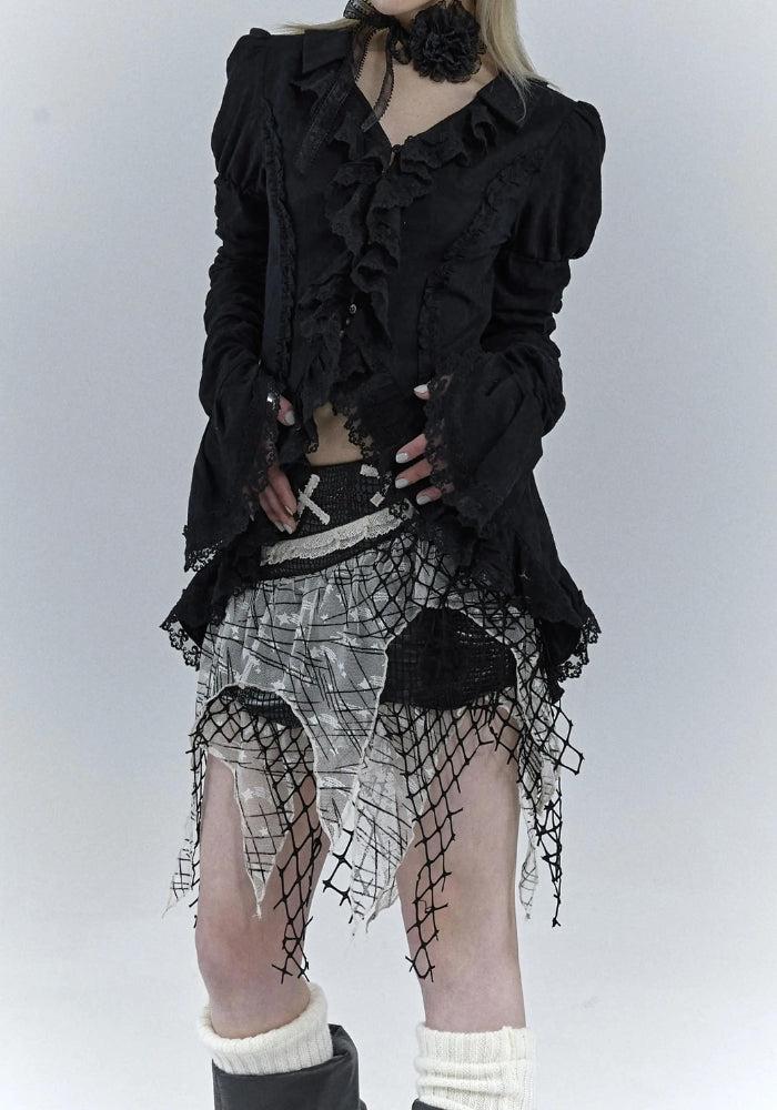 Goth Asymmetric Ruched Sleeve Shirt - Image 2