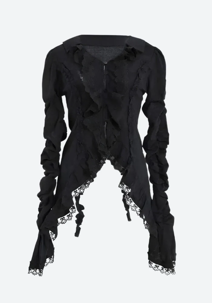 Goth Asymmetric Ruched Sleeve Shirt - Image 5