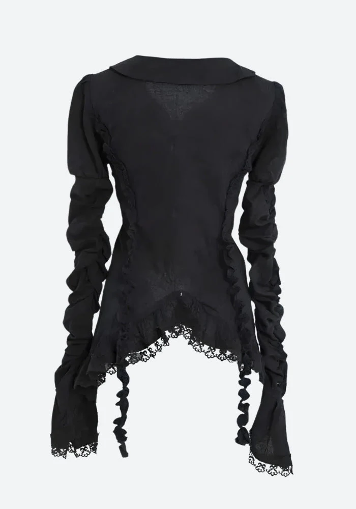 Goth Asymmetric Ruched Sleeve Shirt - Image 6