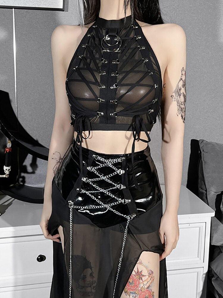Goth Backless Halter Top - Image 2
