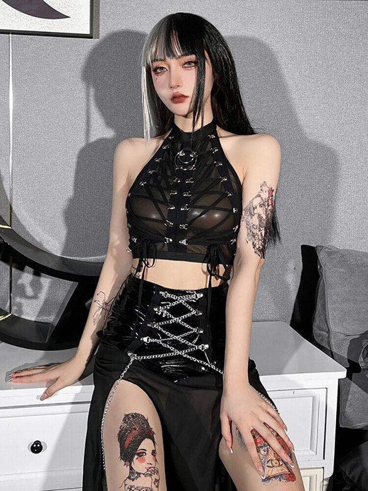 Goth Backless Halter Top - Image 4
