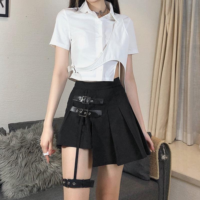 Goth Belt Detail Mini Skirt - Image 2