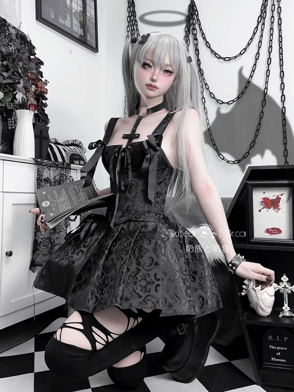Goth Bow Straps Corset Dress - Image 4