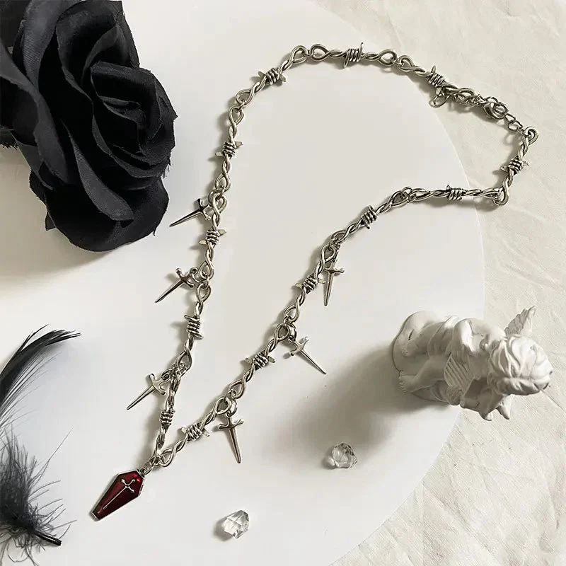 Goth Coffin & Swords Necklace - Image 2