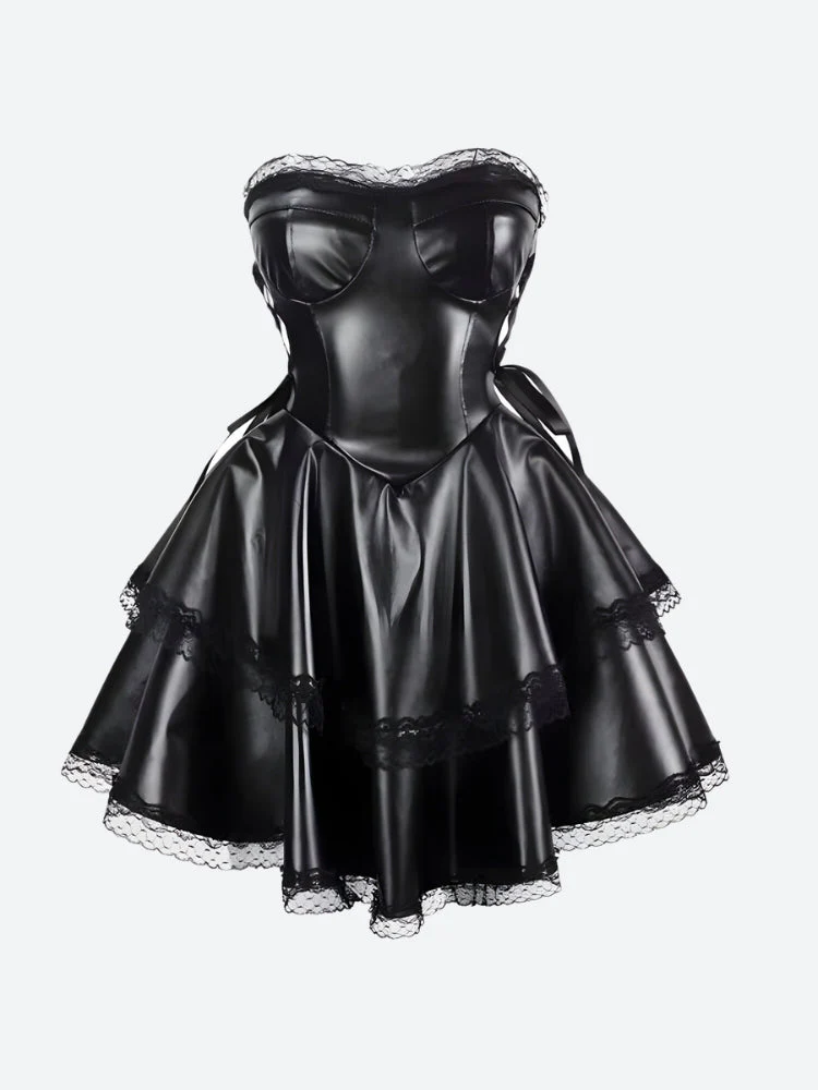 Goth Faux Leather Mini Dress - Image 4