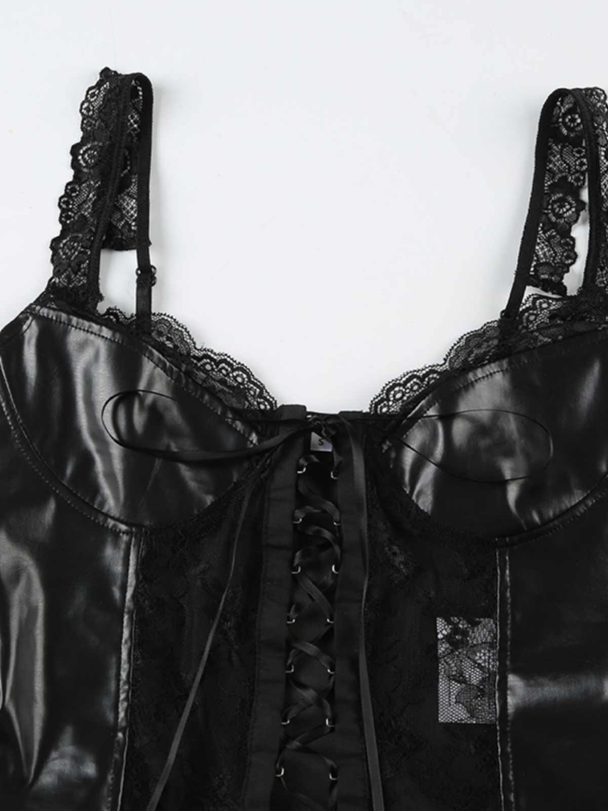 Goth Hollow Lace Leather Tank Top - Image 4