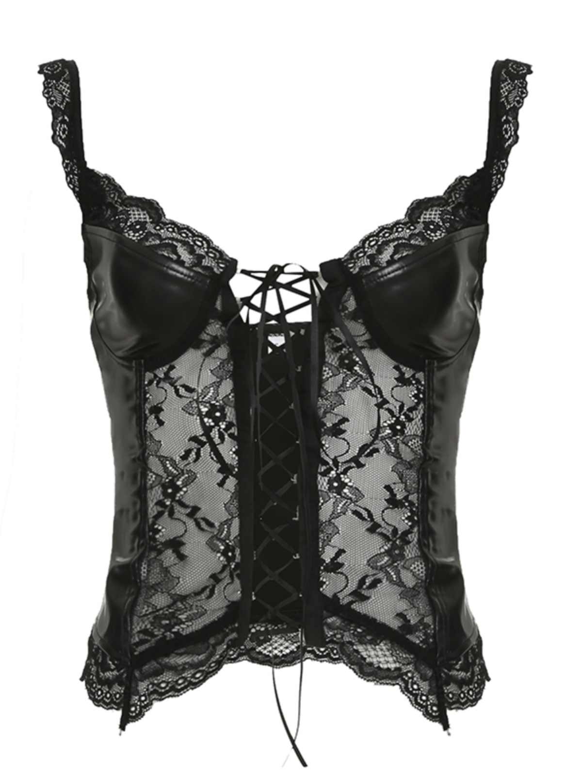 Goth Hollow Lace Leather Tank Top - Image 5