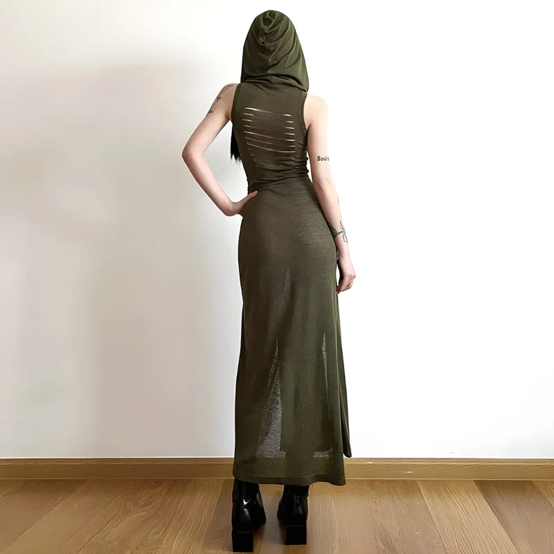 Goth Hooded Cut Out Back Midi Dress - Image 2