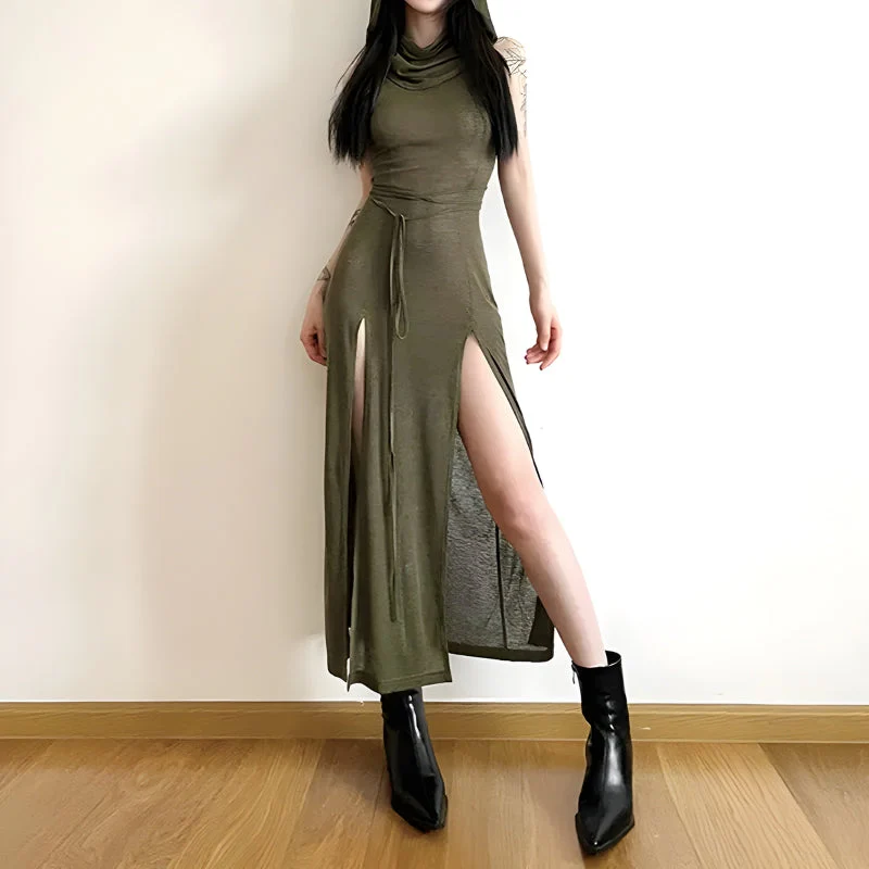 Goth Hooded Cut Out Back Midi Dress - Image 3