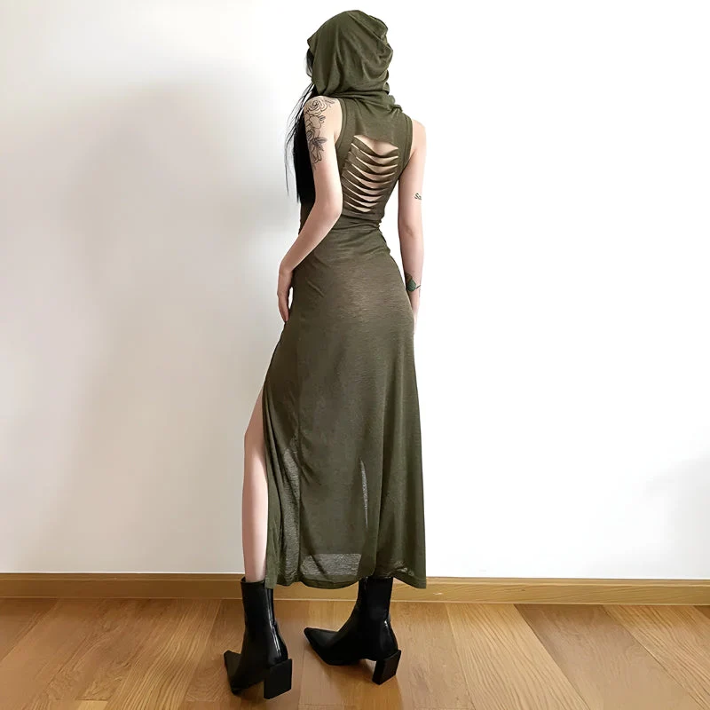 Goth Hooded Cut Out Back Midi Dress - Image 4