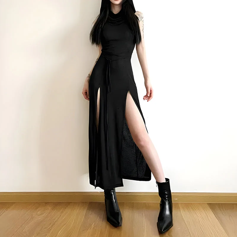 Goth Hooded Cut Out Back Midi Dress - Image 5