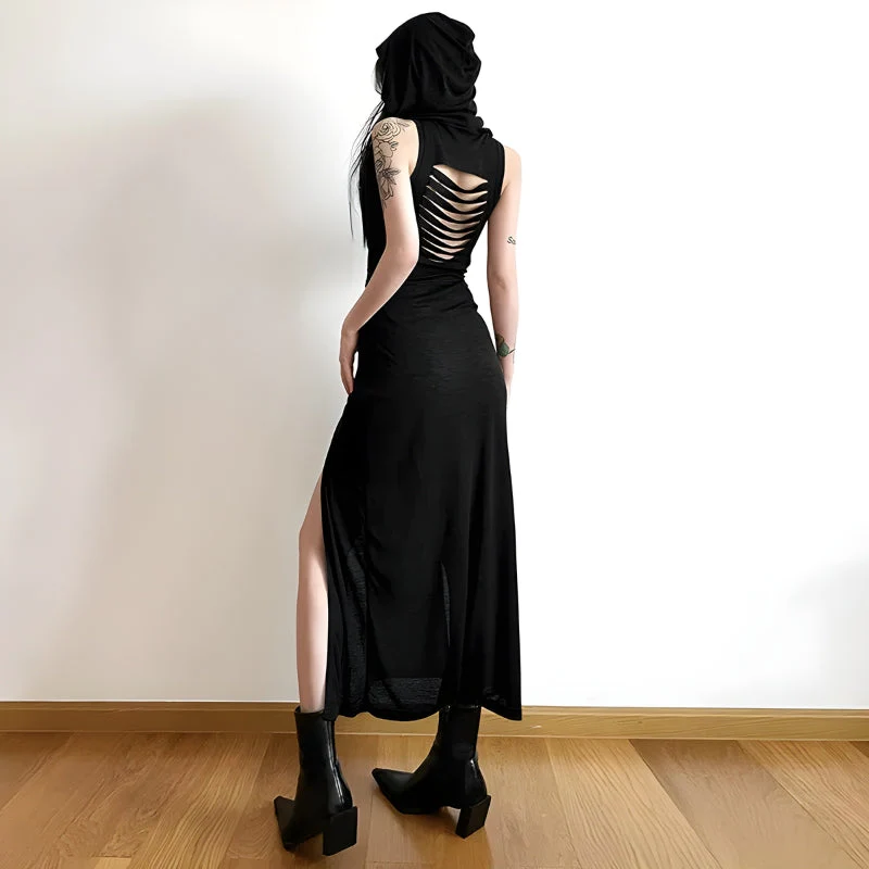 Goth Hooded Cut Out Back Midi Dress - Image 6