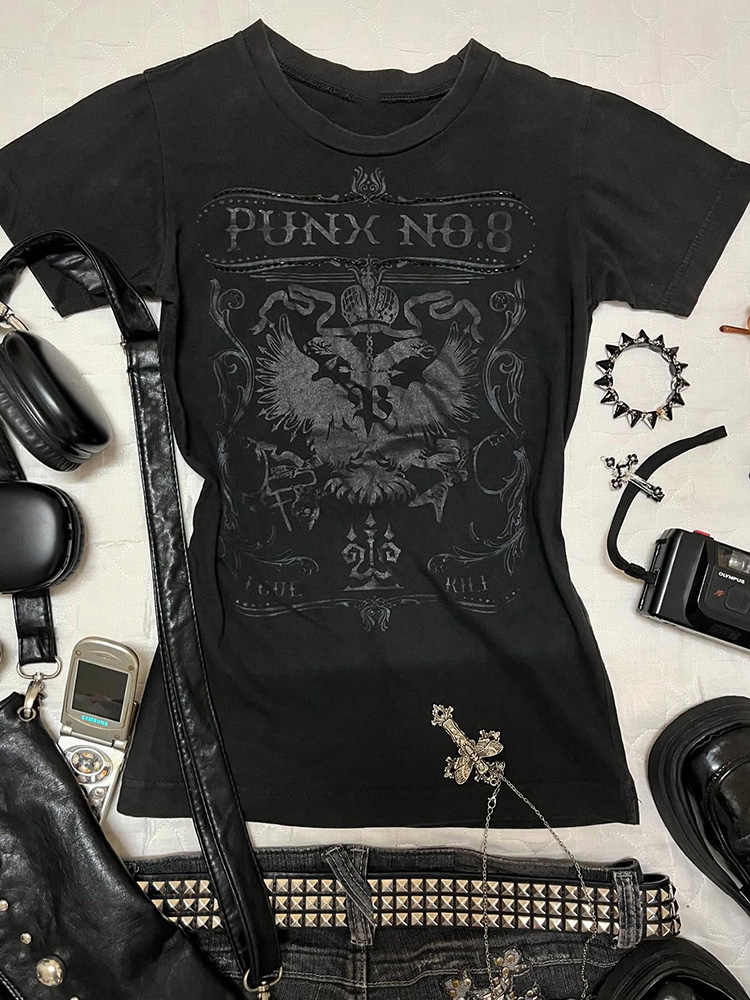 Goth Retro Printed T-shirt - Image 2