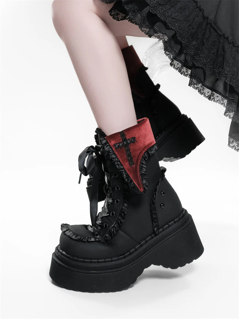 goth ruffled trim kawaii shoes - Image 3