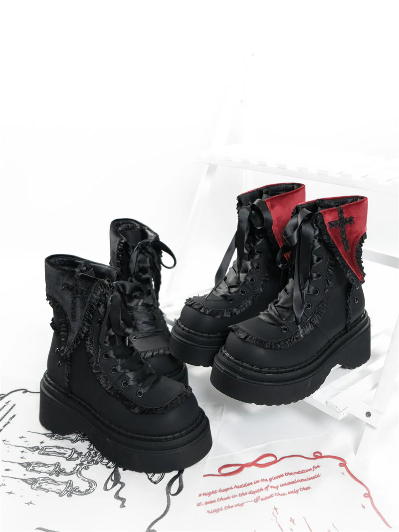 goth ruffled trim kawaii shoes - Image 5