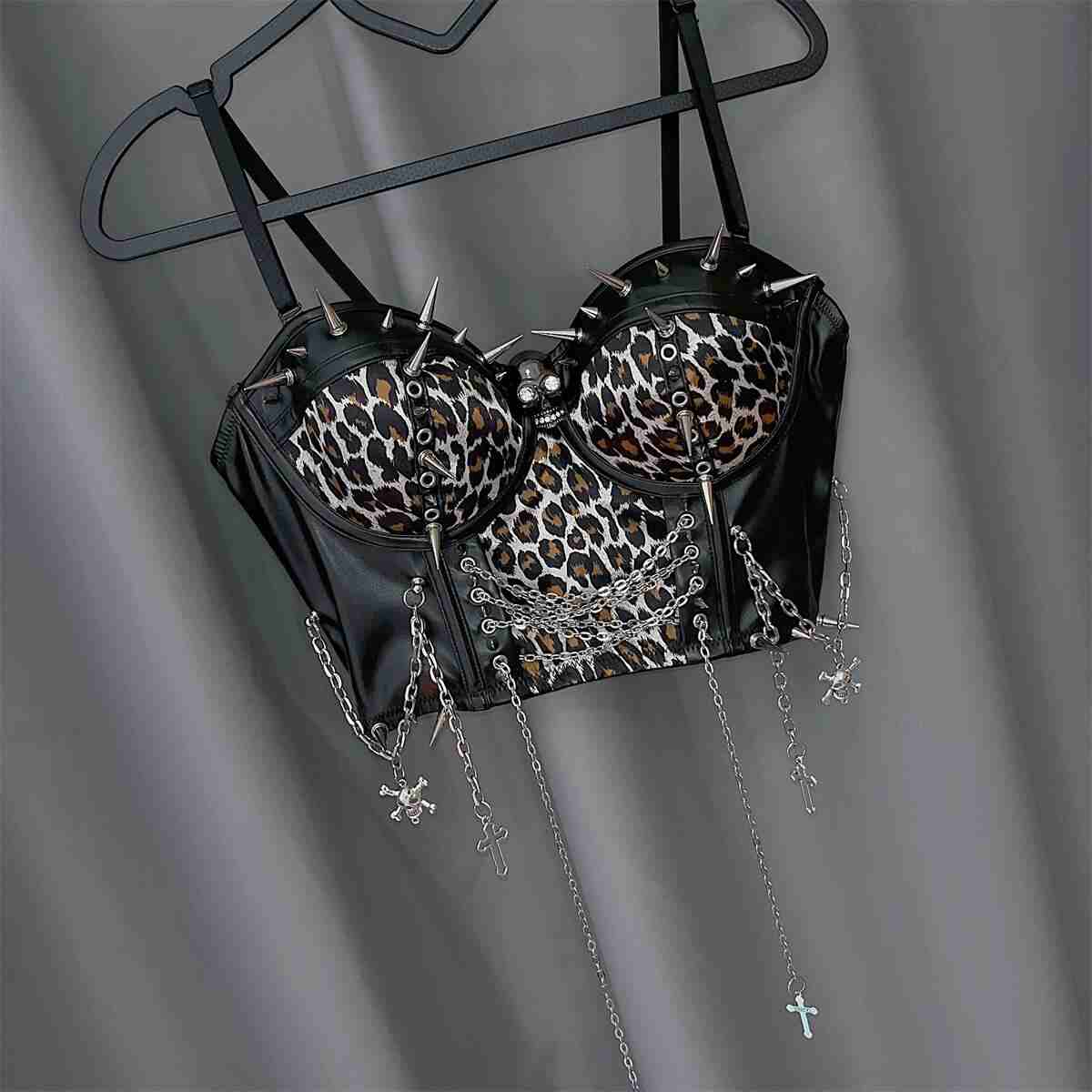 Goth Skull Leopard Cross Metal Top - Image 6