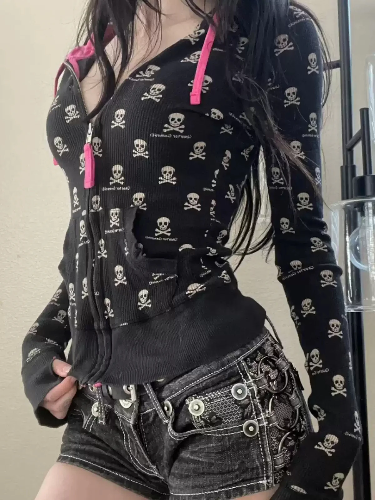 goth skull print sweatshirt jacket