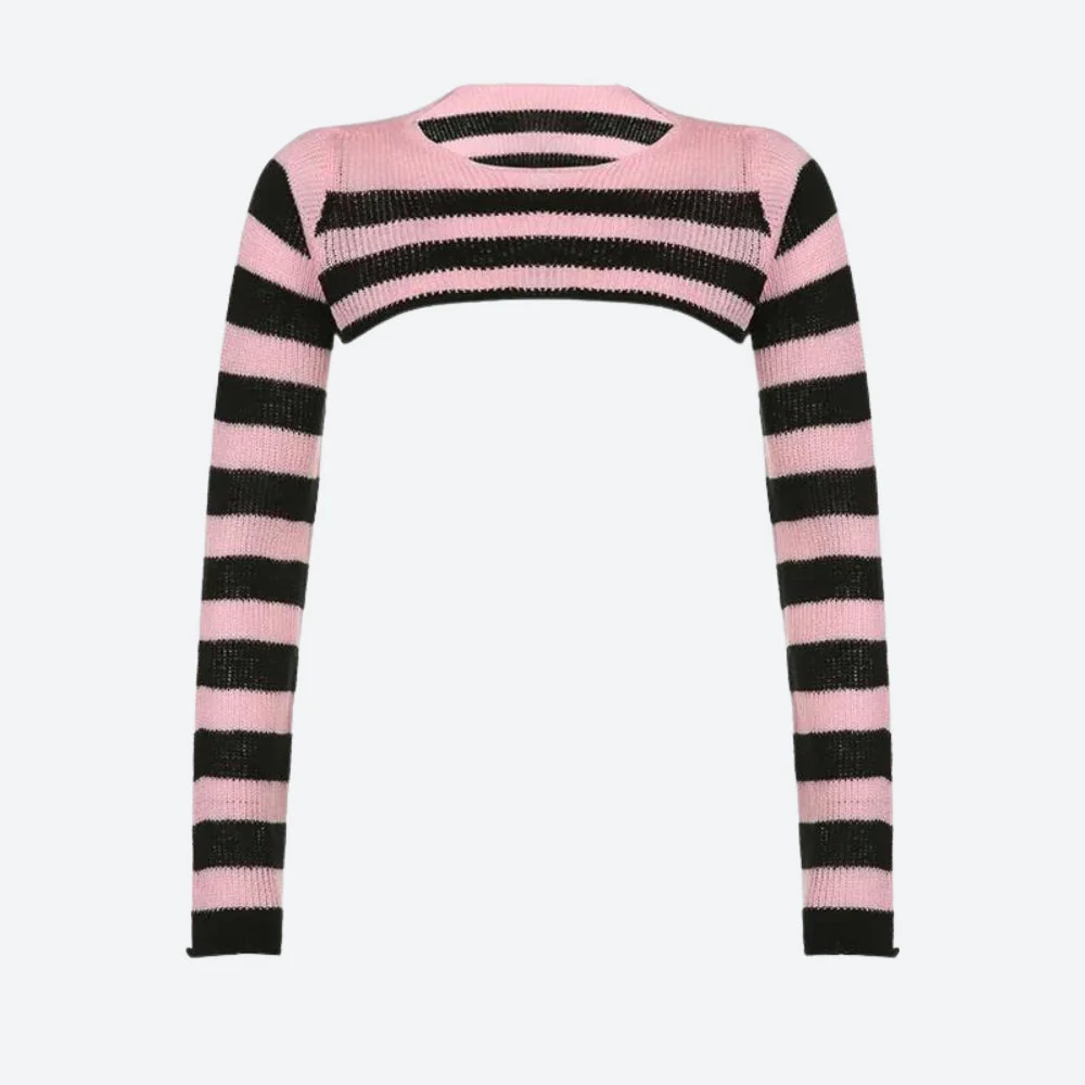 Goth Striped Knitted Shrug Sweater - Image 5