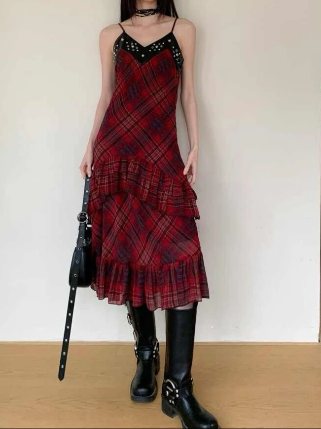 Goth Suspender Plaid Maxi Dark Coquette Dress - Image 2