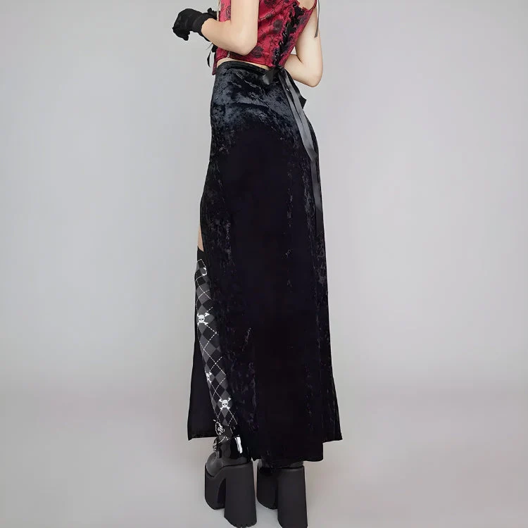Goth Velvet High Split Midi Skirt - Image 2