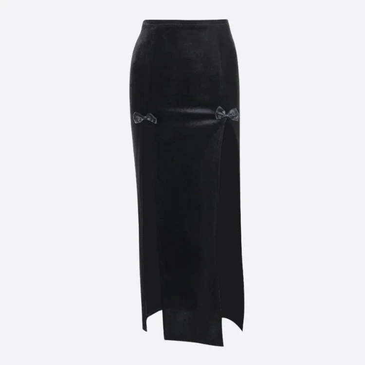 Goth Velvet High Split Midi Skirt - Image 4