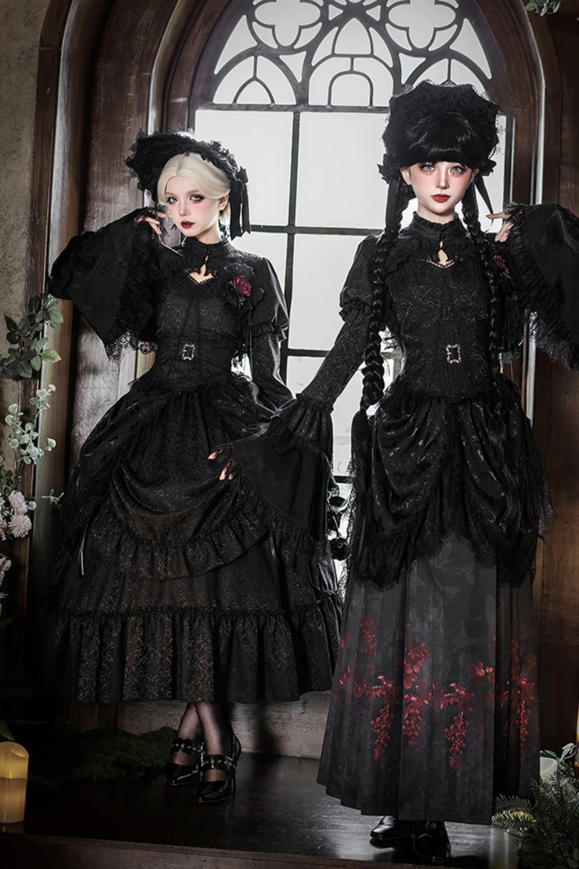 Gothic Corset Tops + Short Coat + Horse + Curtain + Skirt + Flower + Bonnet