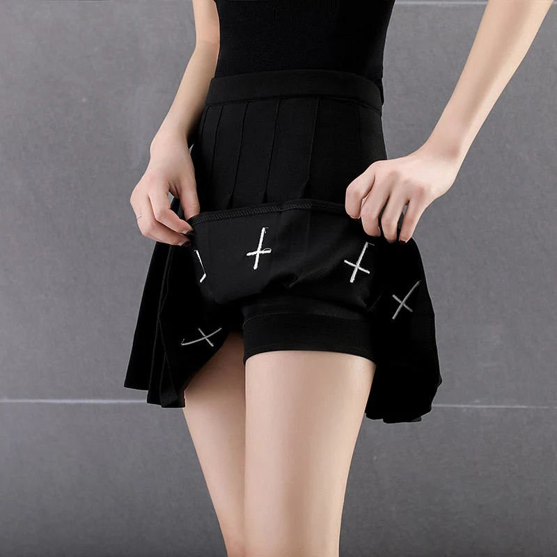 Gothic Cross Pleated Mini Skirt Black - Image 5