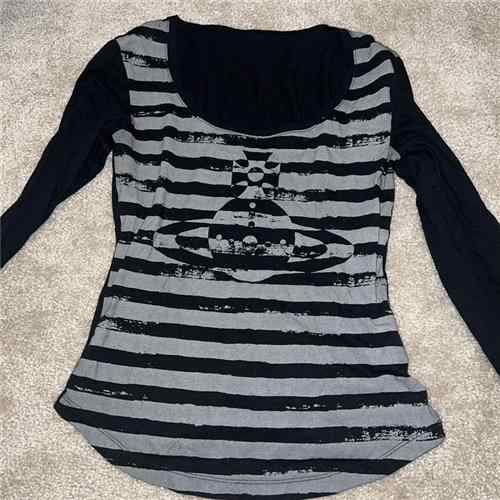 Gothic Grunge Striped Long-sleeved Top - Image 3