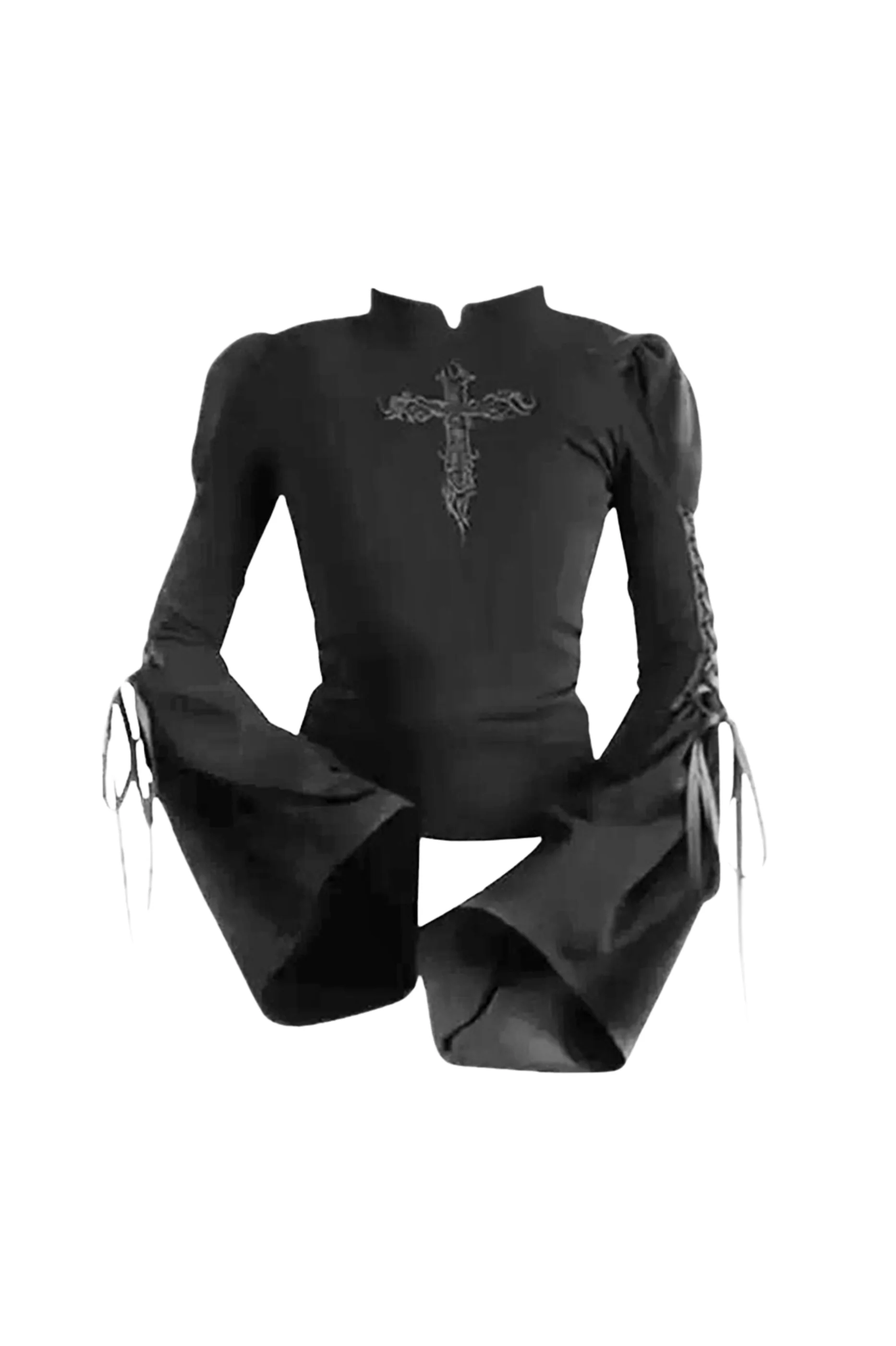 Gothic Lace-Up Bell Sleeve Top - Image 8