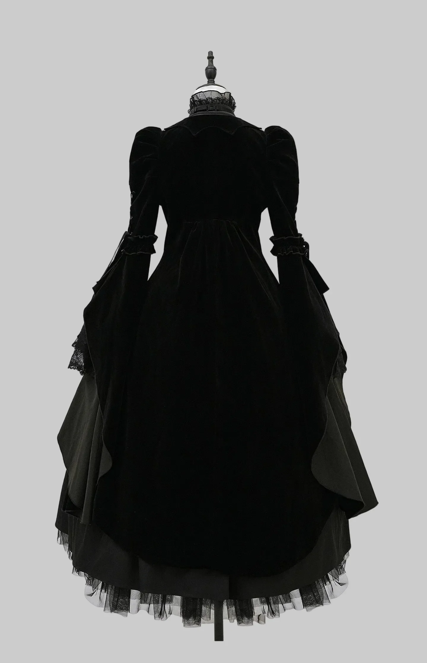 [Pre-order] Gothic Lolita Black Cross Detail Flare Sleeve Long Coat + Headdress - Image 5