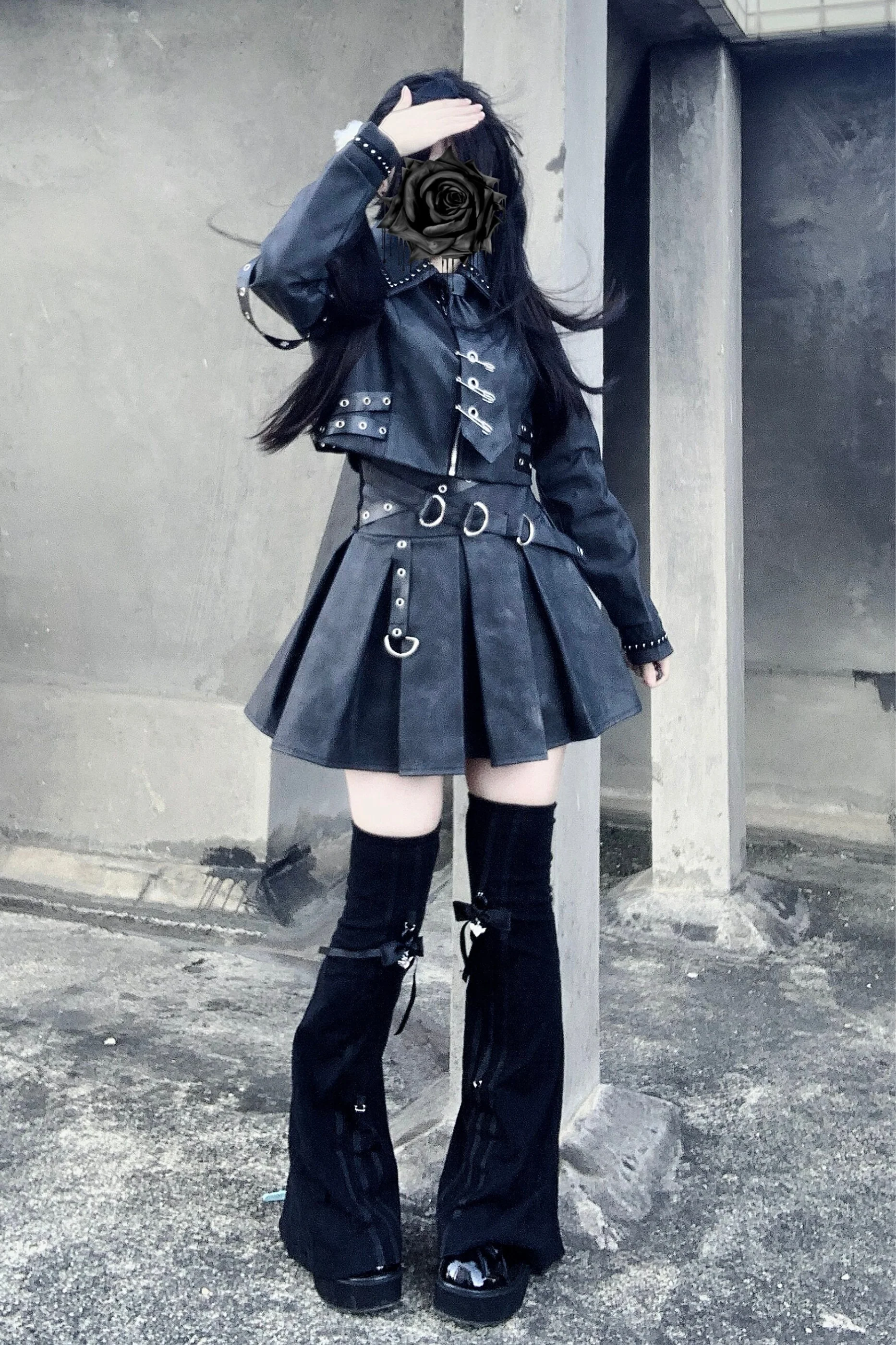 Gothic Matte Leather Dark Girl Top + Skirt - Image 10