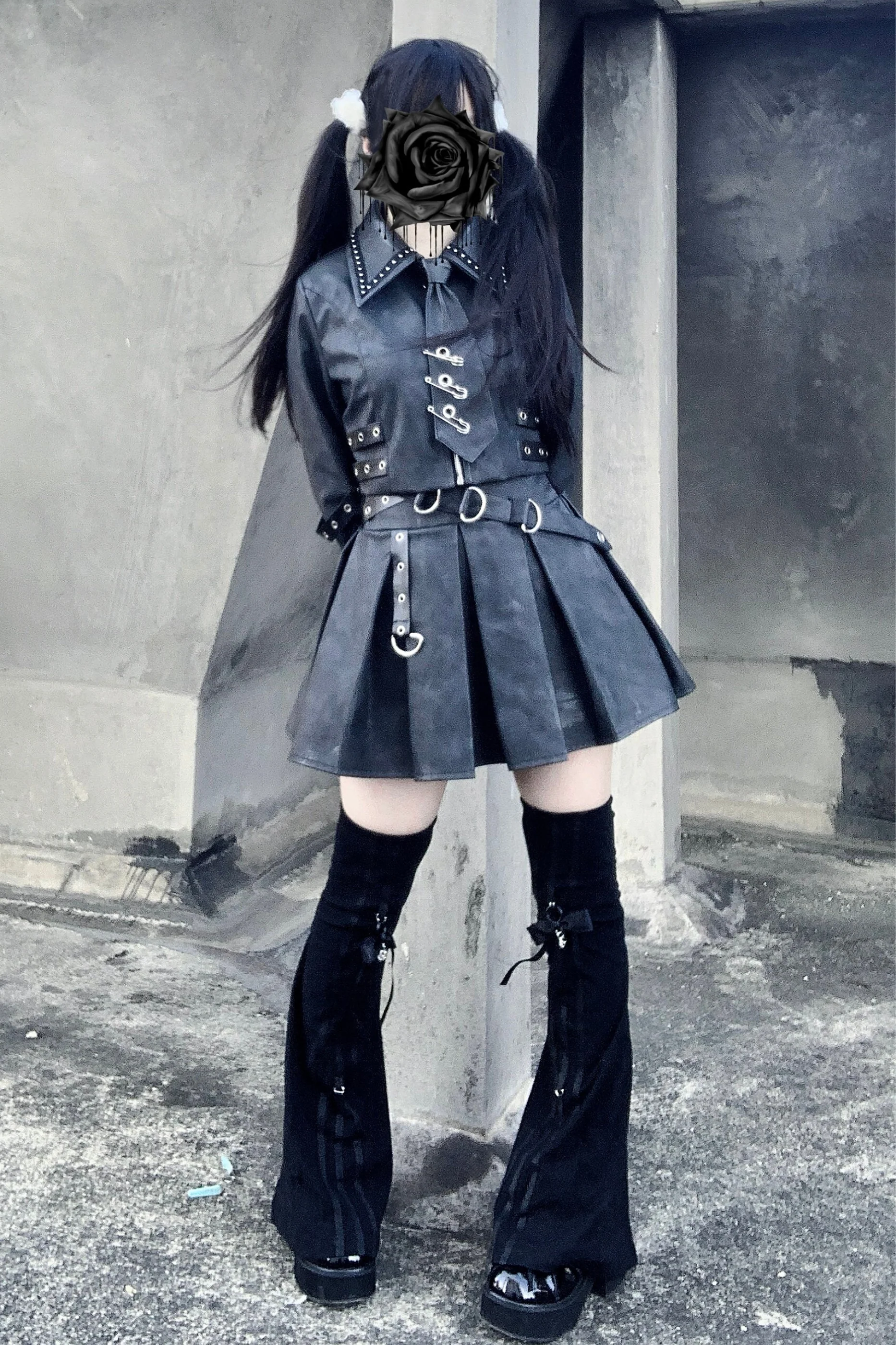 Gothic Matte Leather Dark Girl Top + Skirt - Image 11