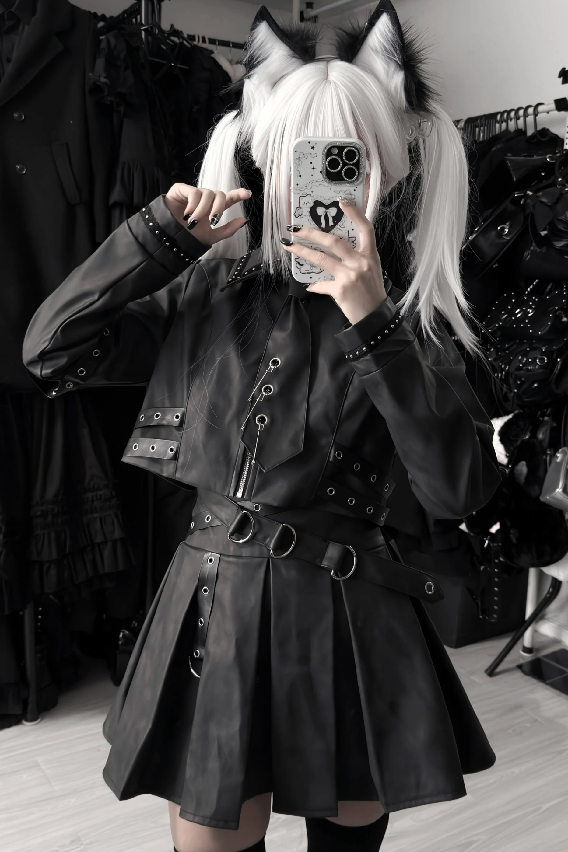Gothic Matte Leather Dark Girl Top + Skirt - Image 12